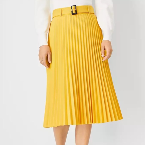 Ann Taylor Yellow Belted Pleated Skirt - Picture 1 of 7